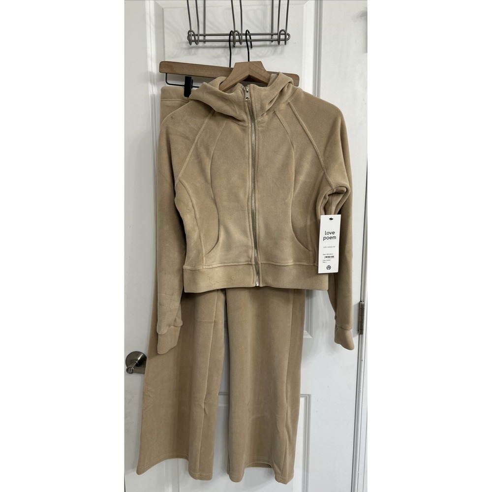 Love Poem LA Women Size Large Skylar Full Zip Sweat Jacket & Pants Khaki